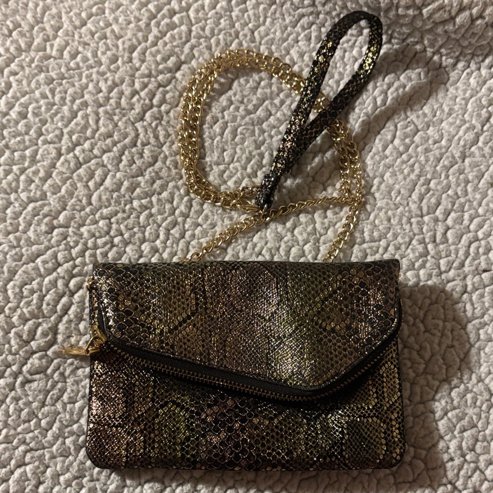 HOBO Metallic Snake-Print Crossbody in Gold and Black